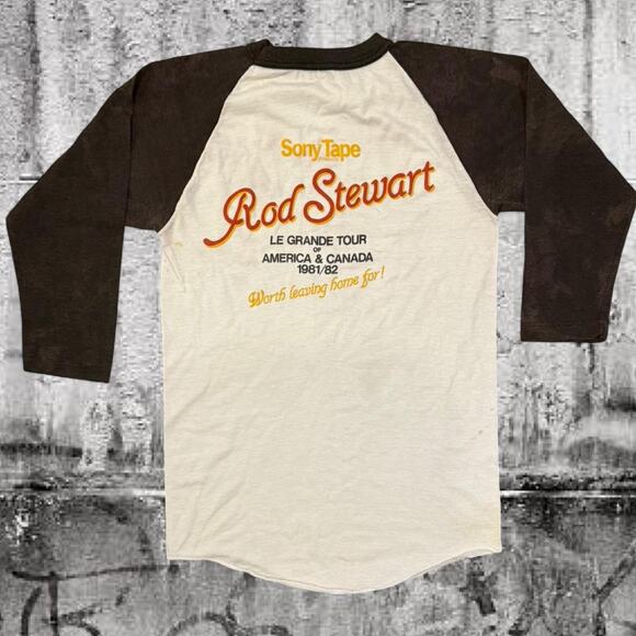Vintage Rod Stewart 1981/82 Tour Raglan Tee – M (38-40) – White/Black Baseball T - Picture 1 of 8